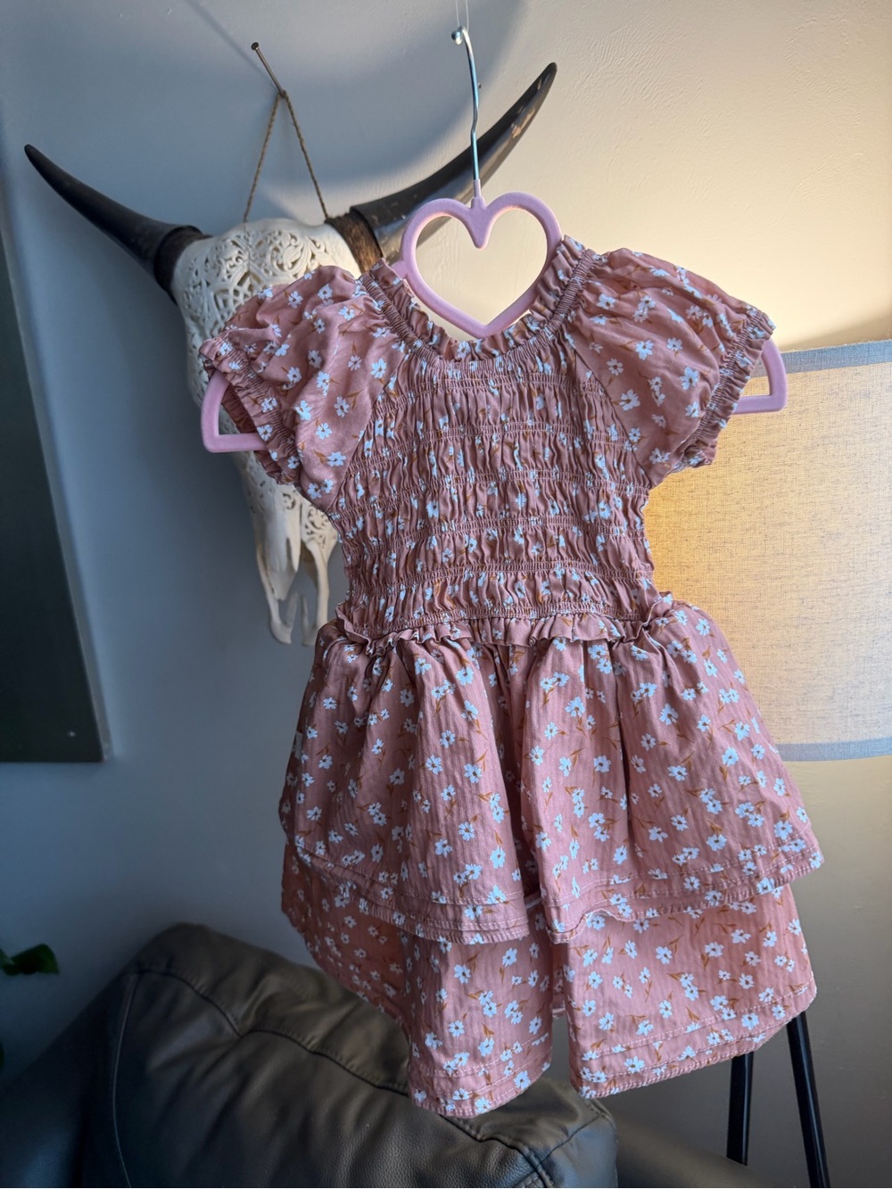 Rabbit Bear Smocked Tiered Floral Dress for Girls - Dusty Rose